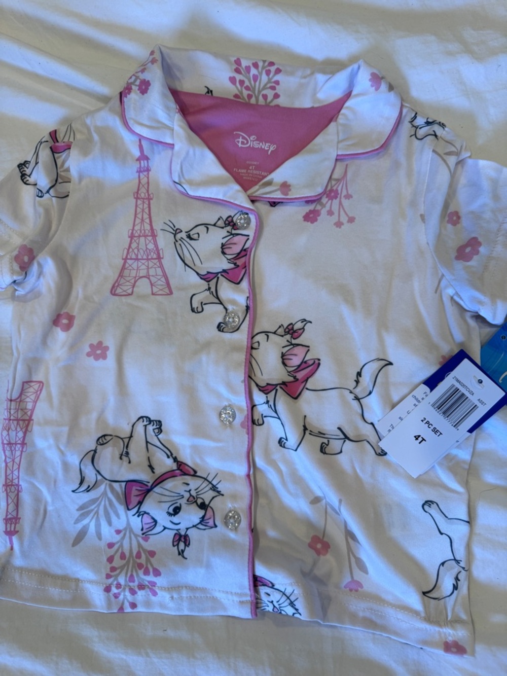 NWT Disney White & Pink Marie Aristocats Short Summer Pajama Pjs Set - Picture 3 of 6